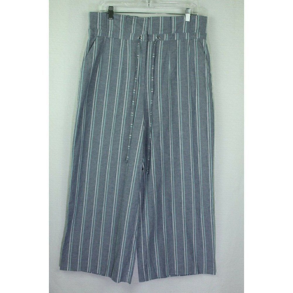 7th Avenue NY & CO Pants Wide Leg Cotton Striped Blue High Waist Women's 14